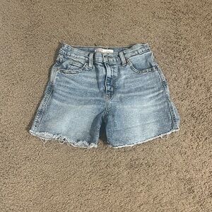 Blue Jean Shorts with Distressed Hem and Relaxed Fit